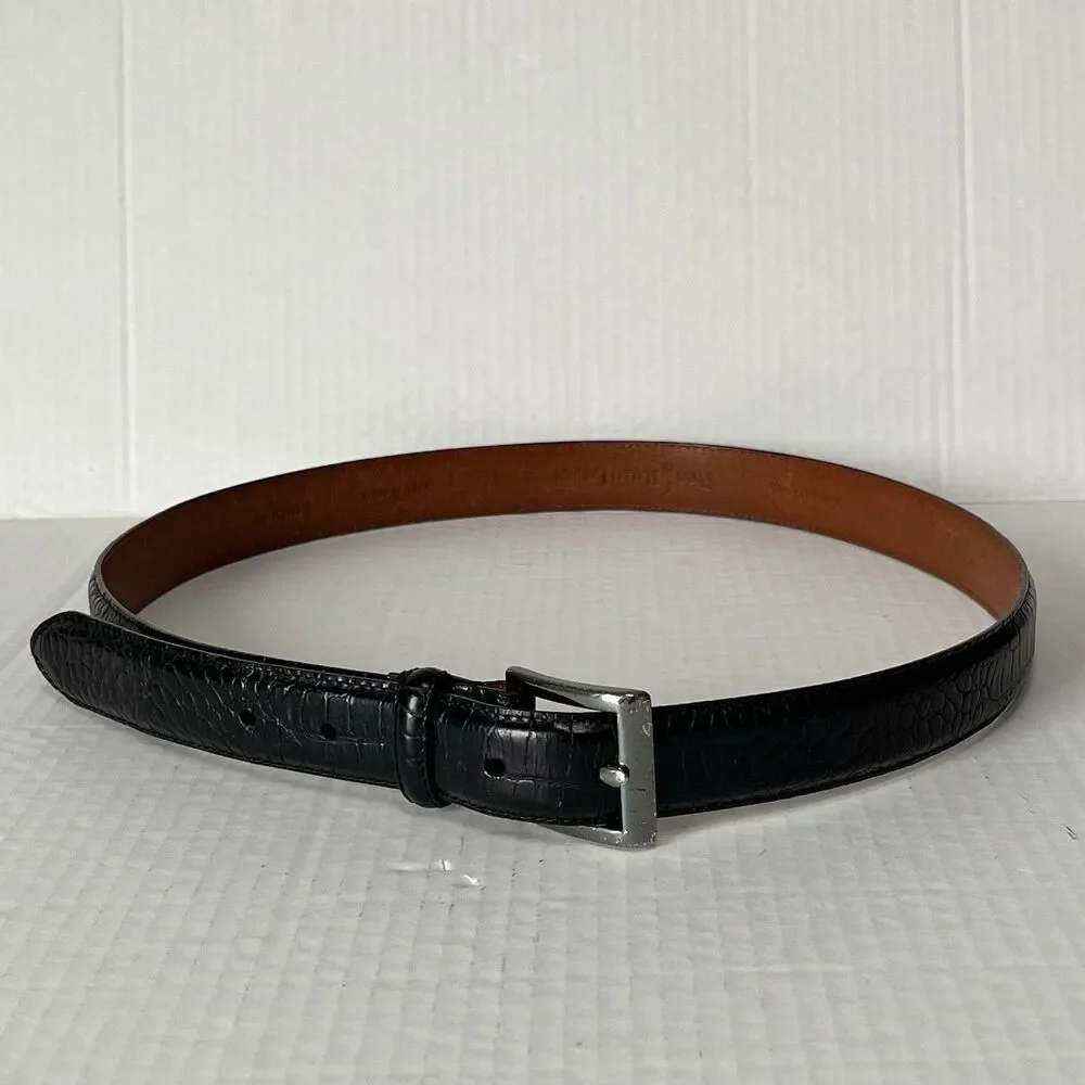 P0L0 RALPH LAUREN FAUX EMBOSSED CROC ALLIGATOR BELT GENUINE LEATHER BLACK 38